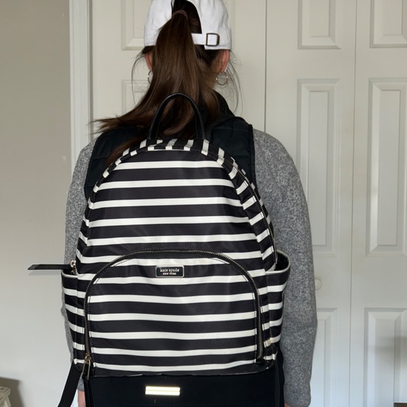 Kate Spade Dawn Sailing Stripe Backpack (Black And White)